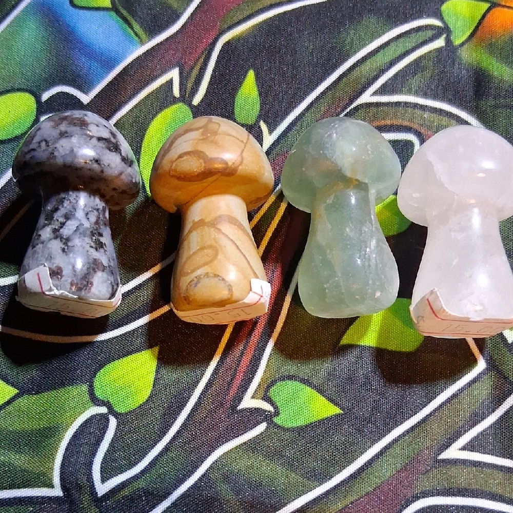 M001 Set of Four Stone Mushroom Figurines